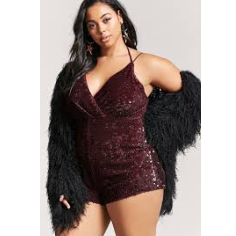 NWT velvet sequin burgundy romper